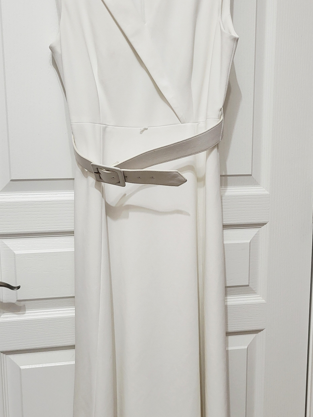 Calvin Klein Ivory Sleeveless Belted Midi Dress